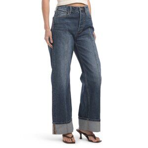 DRIFTWOOD JEANS Dark Wash Pintuck Wide Cuff Jeans